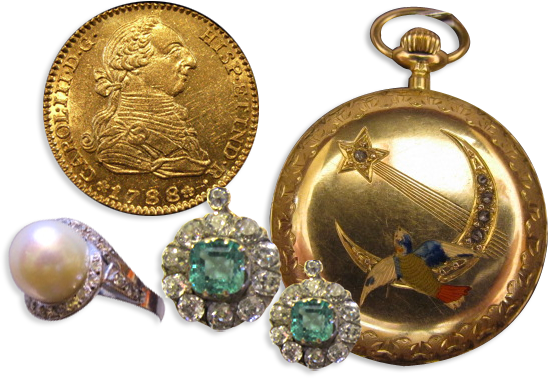 Moneda, reloj antiguo y joyas valoradas por Álvarez del Valle